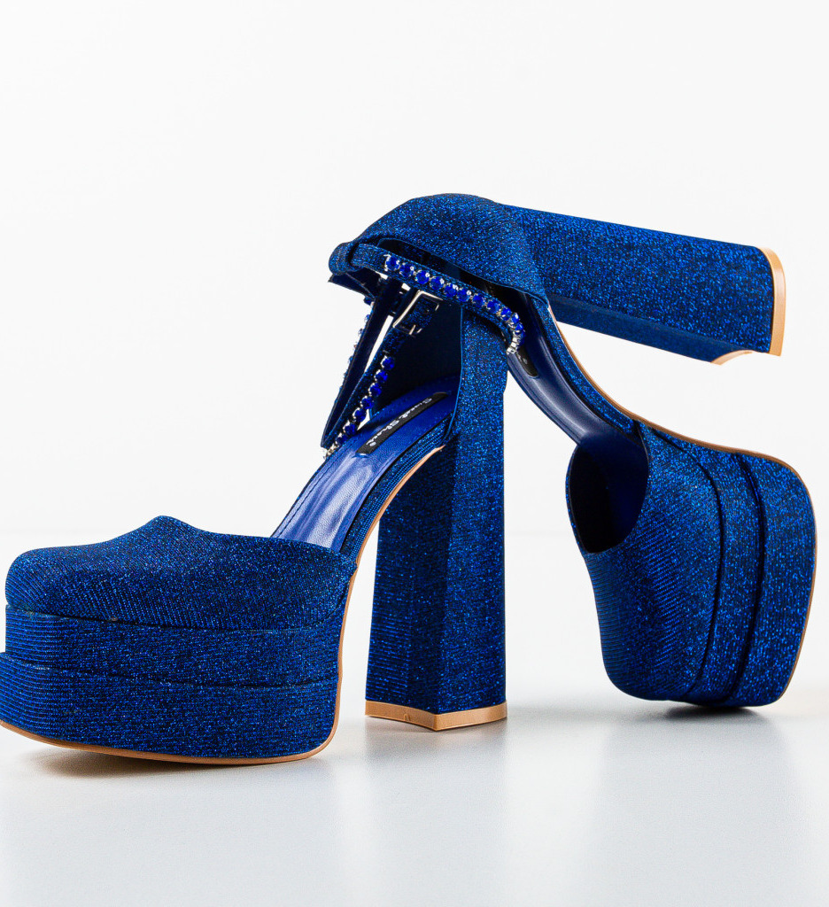 Pantofi Kierran Albastri cu Toc Elegant - imagine 8