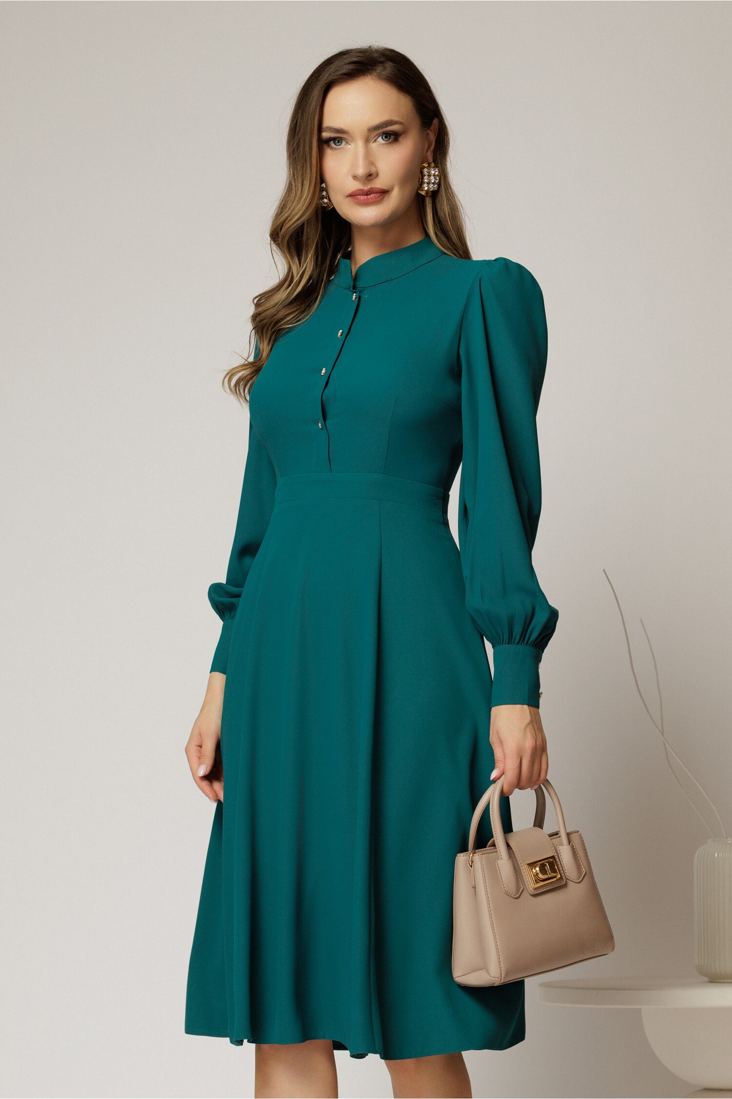Rochie Turcoaz Triplu Voal Elegantă DY Fashion