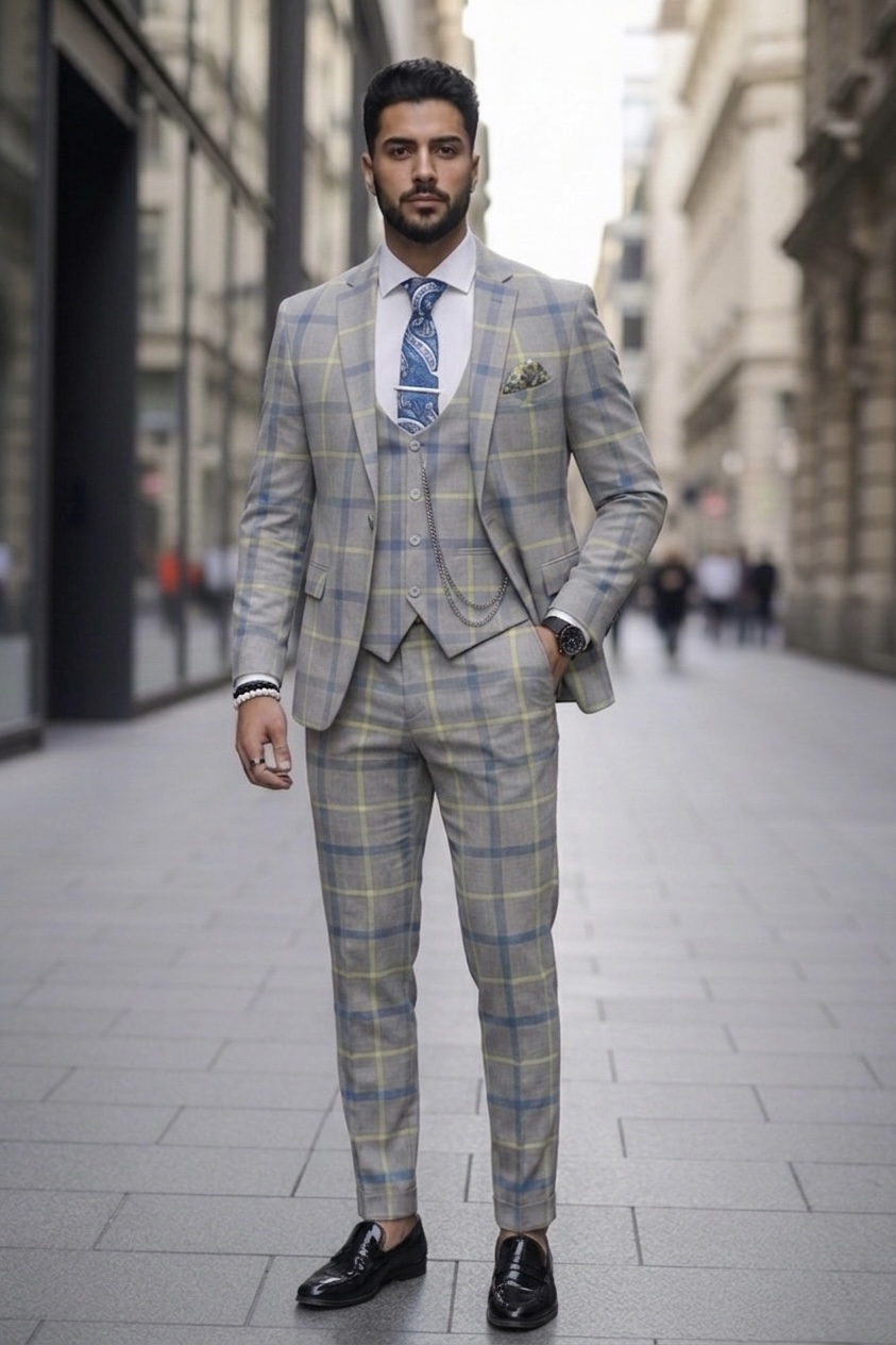 Costum Barbati Slim Fit cu Vesta B5379 - imagine 2