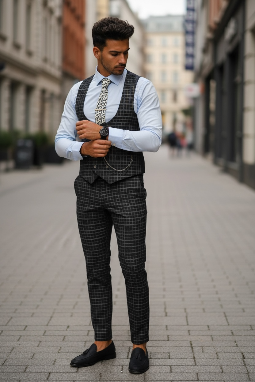 Compleu Barbati Vesta + Pantaloni Eleganți - imagine 2
