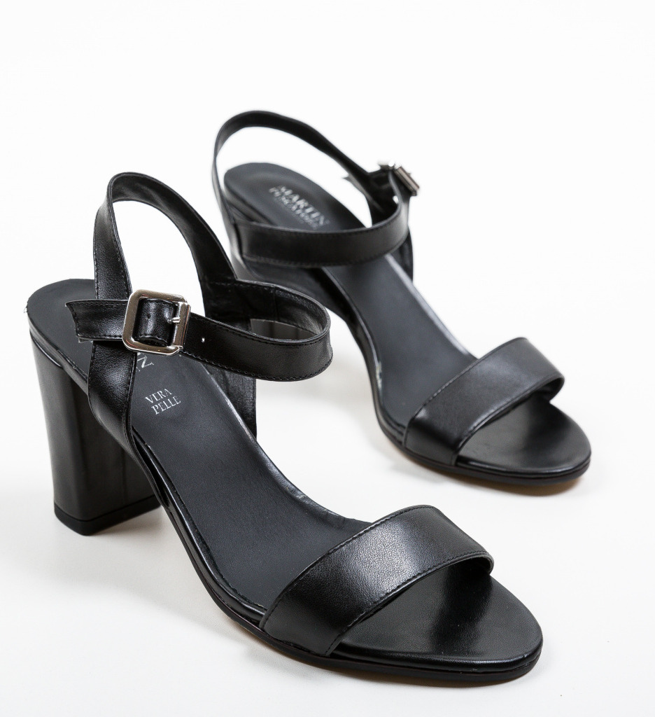 Sandale Medr Negre Elegante cu Toc - imagine 6