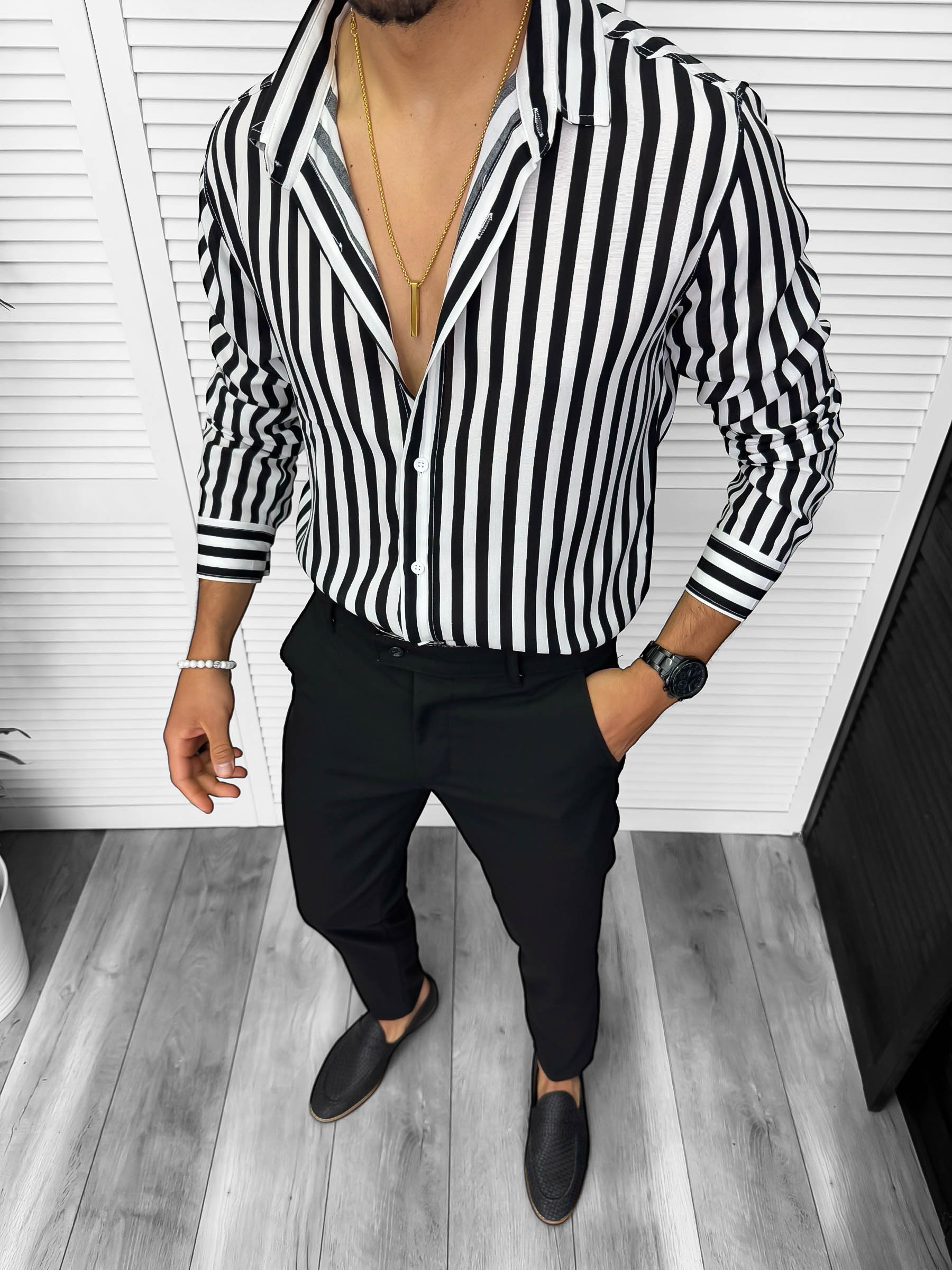 Cămașă Bărbați Slim Fit Dungi Elegante