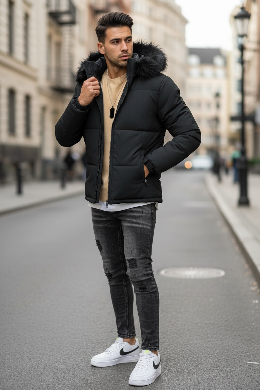 Geaca Iarna Barbati Neagra | Model Slim Fit