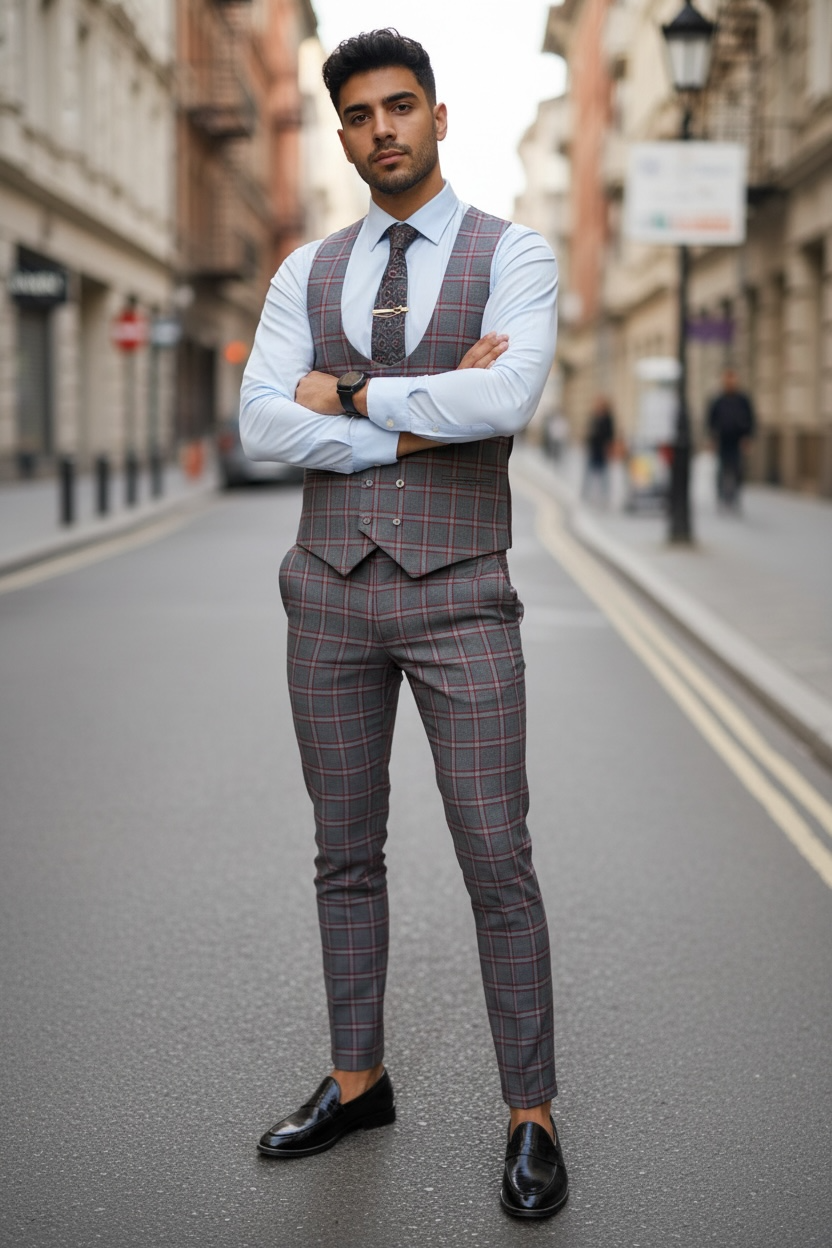 Compleu Barbati Vesta+Pantaloni Slim Fit Elegant - imagine 2