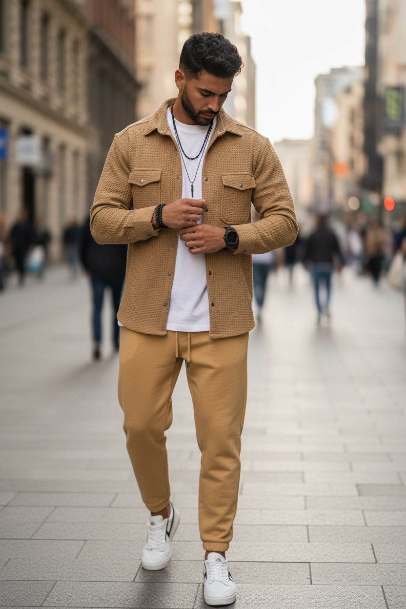 Cămașă bărbați casual maro slim fit - imagine 2