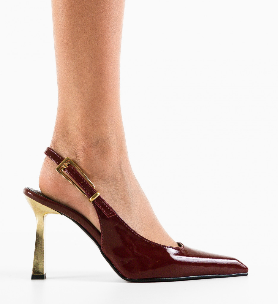 Pantofi Dama Grena cu Toc Elegant - imagine 4