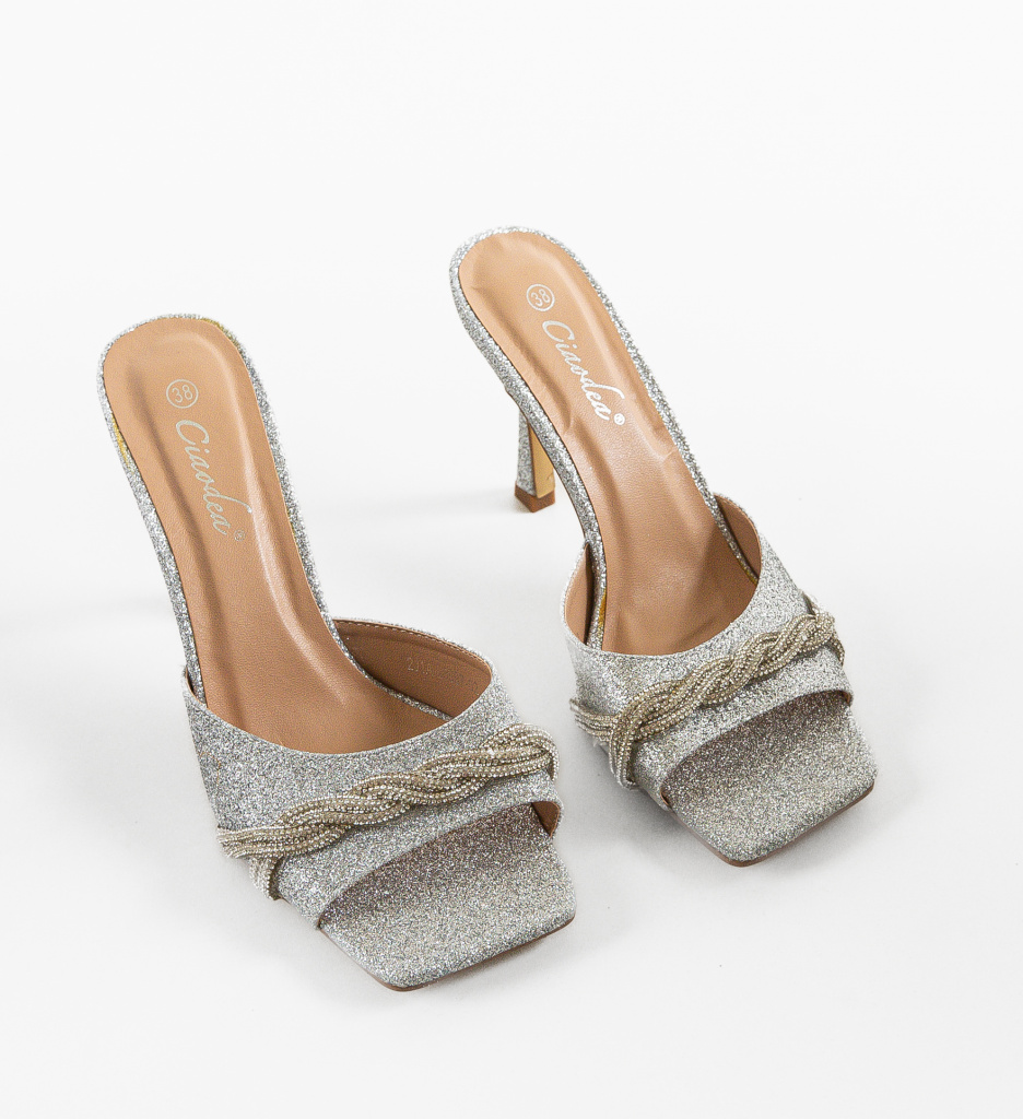 Saboti Dama Ayanda Argintii cu Toc Eleganți - imagine 6