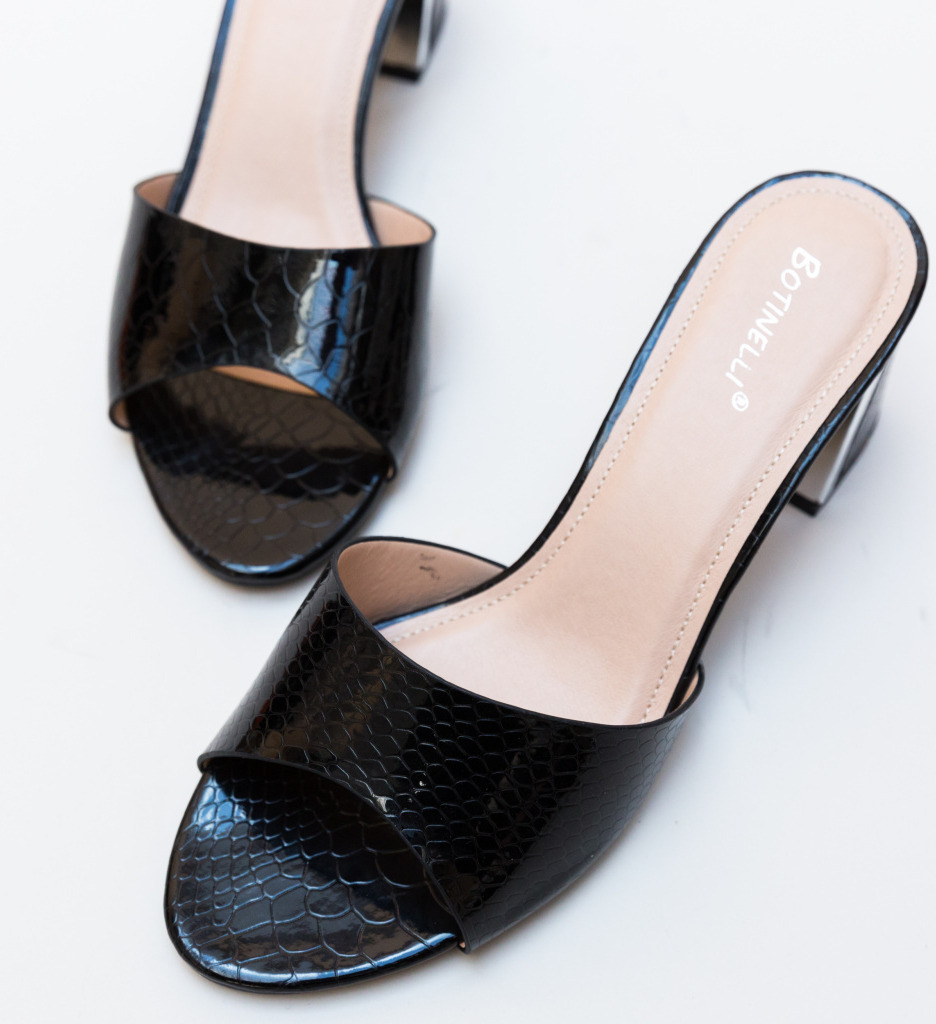Sandale Dragol Negre Elegante cu Toc - imagine 5