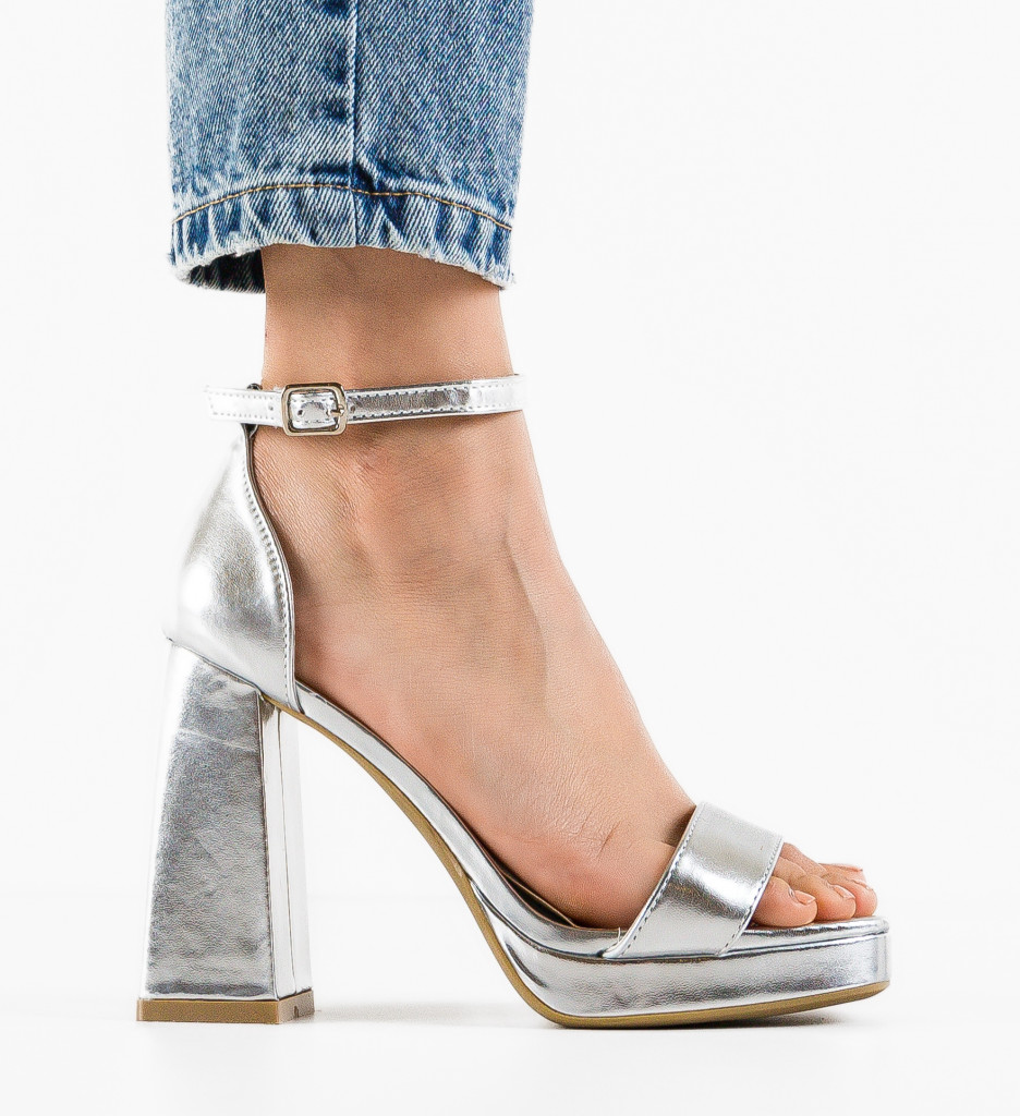 Sandale Toc Argintii Elegante | Stil Feminin - imagine 6