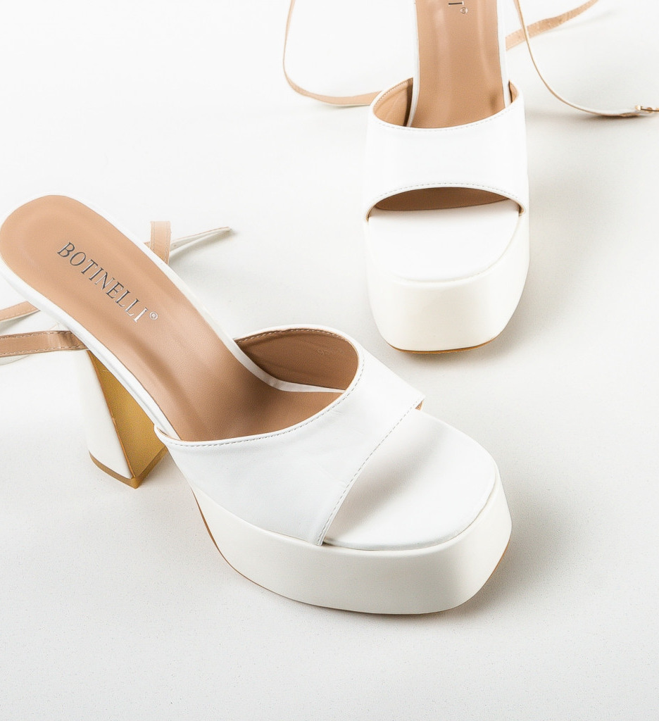 Sandale Dama Albe Elegante cu Toc - imagine 5