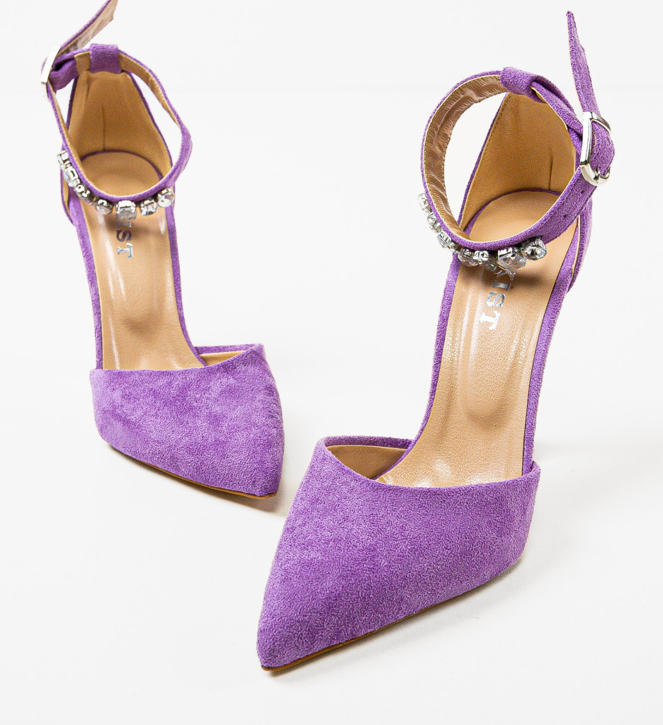 Pantofi dama Kobe Mov eleganți cu toc - imagine 5