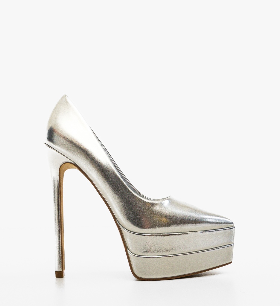 Pantofi Dama Argintii Toc Elegant - Stil Modern - imagine 5