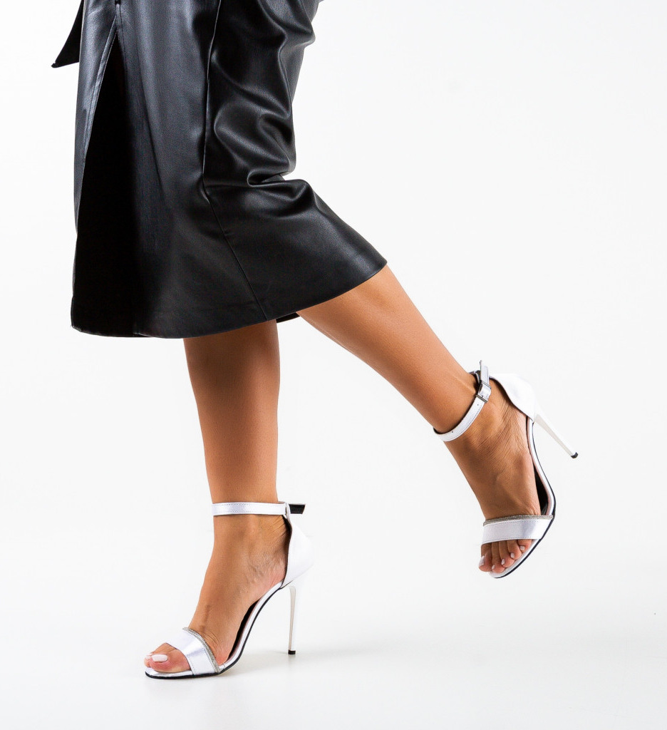 Sandale Cassius Albe cu Toc Elegante - imagine 2