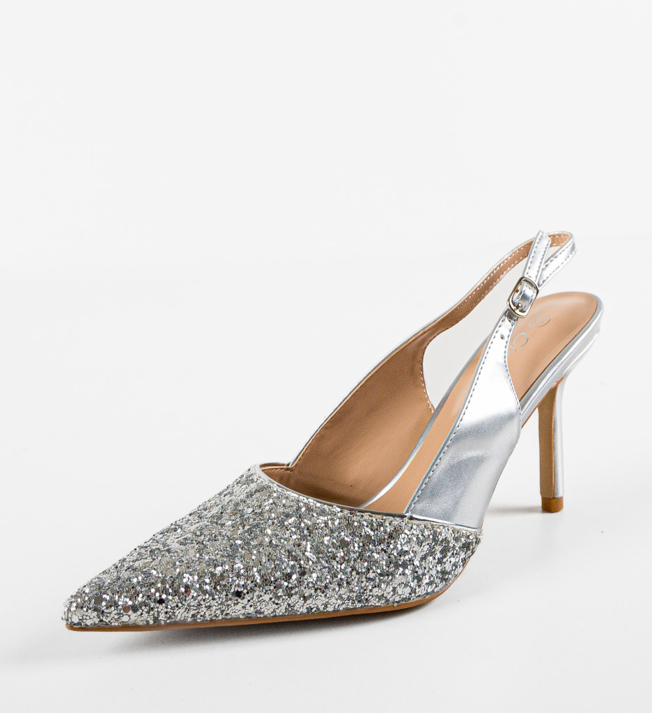 Pantofi Dama Argintii cu Toc Elegant - imagine 8
