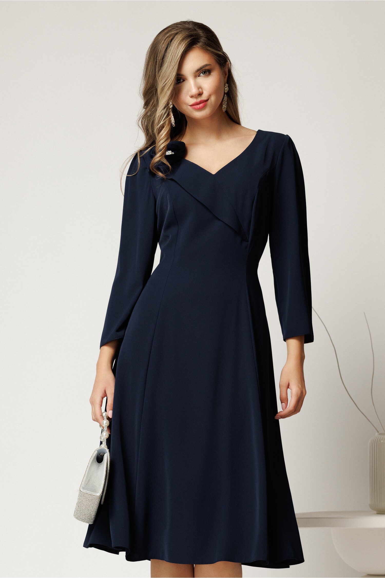 Rochie Cununie Civilă Bleumarin cu Perle