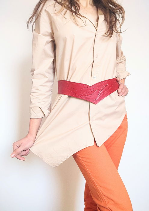 Centura Asimetrica Piele Rosie Shopika