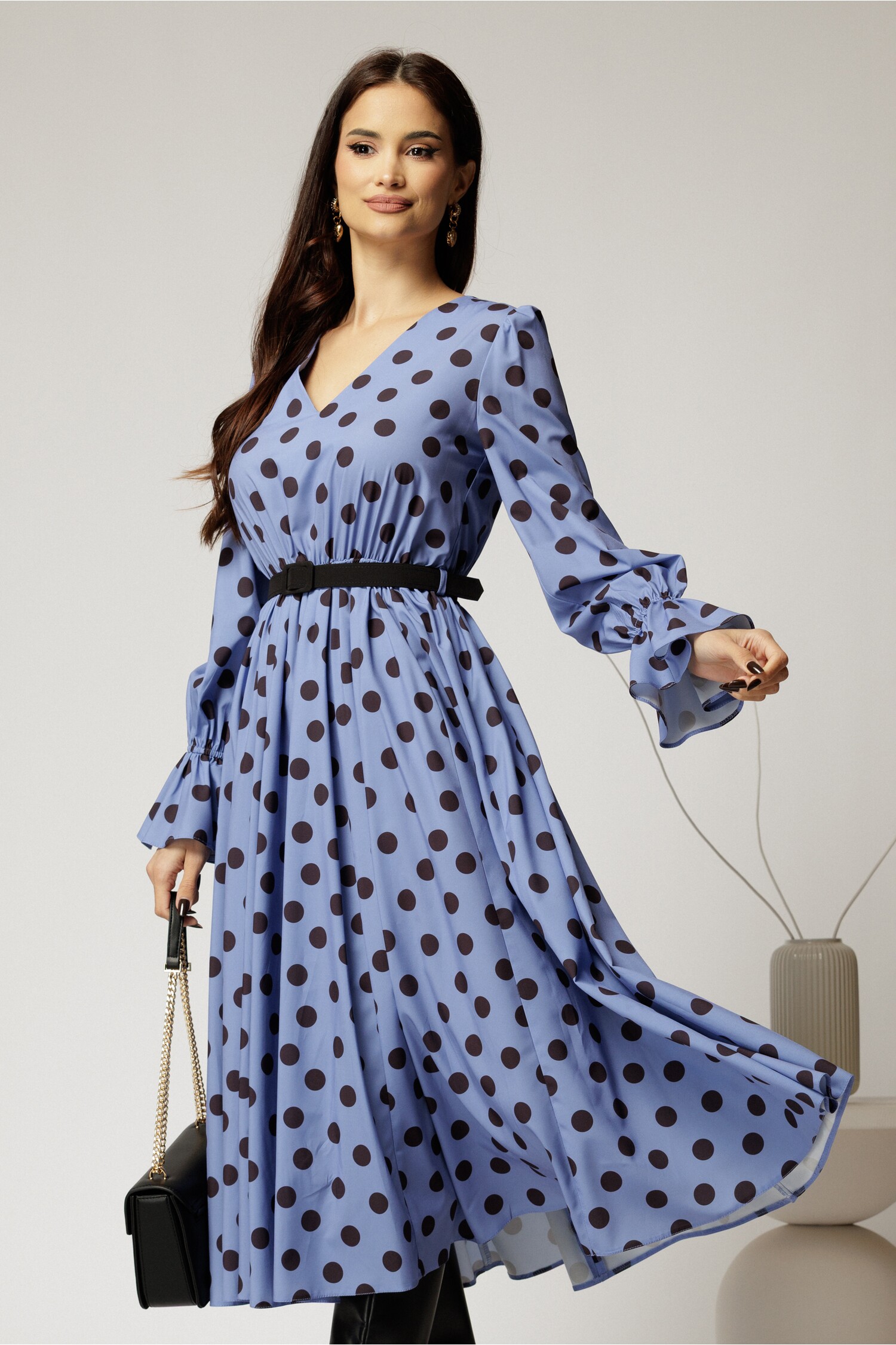 Rochie DY Fashion Bleu cu Buline și Cureă | Look Elegant