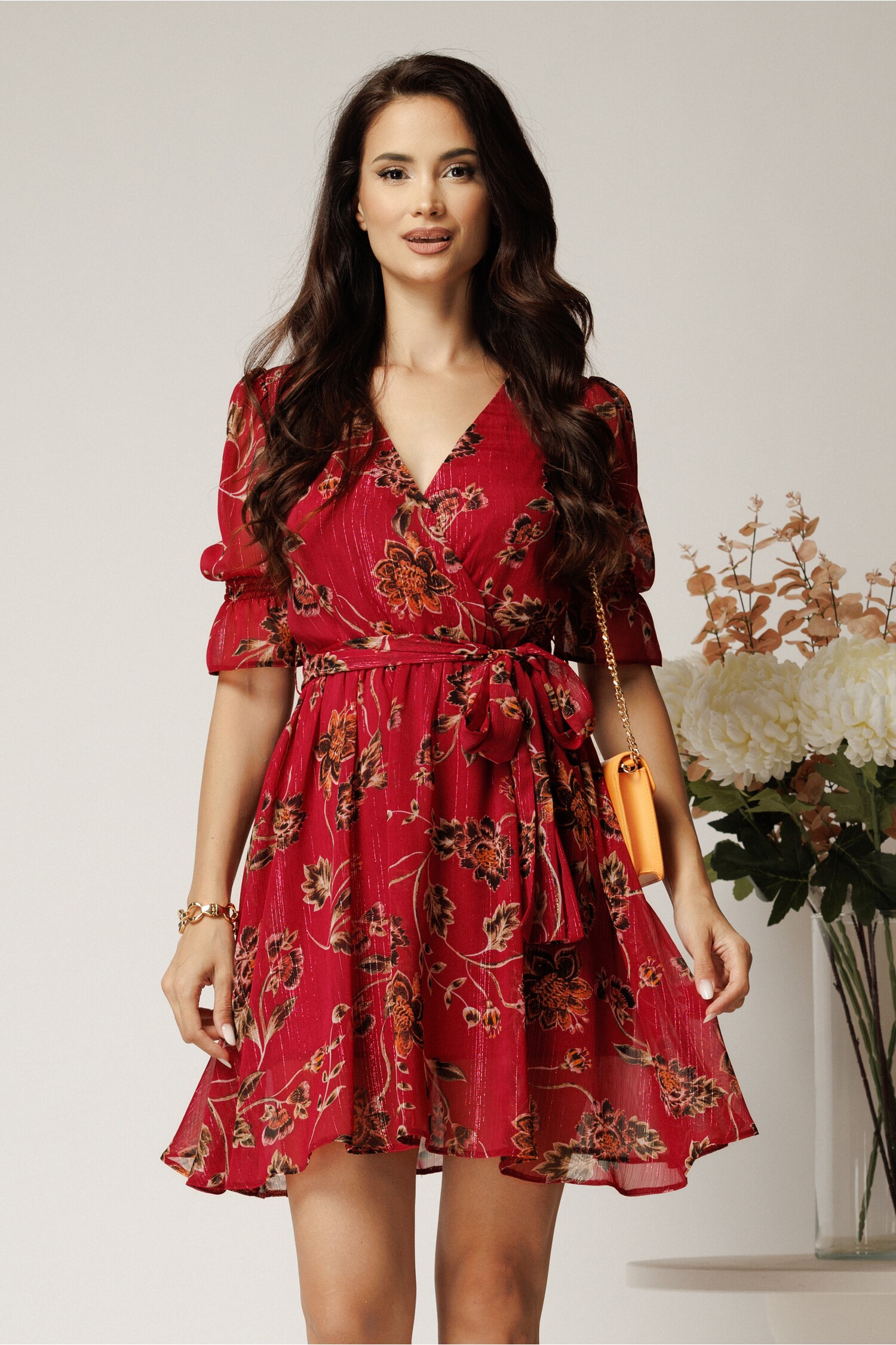Rochie DY Fashion Scurtă Magenta Floral Lurex