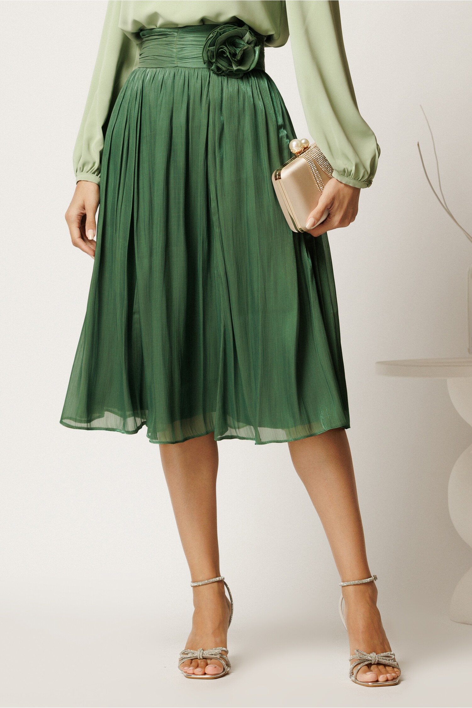 Fusta Midi Verde cu Lurex - Eleganță Asigurată