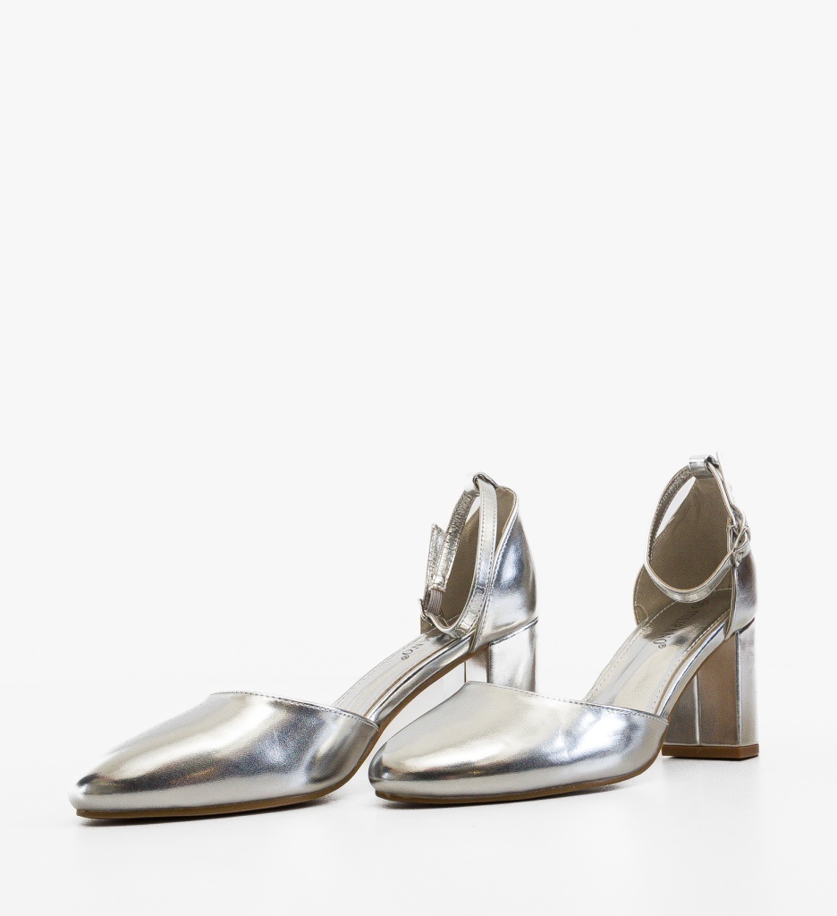 Pantofi Dama Eleganți Mer Argintii cu Toc - imagine 2