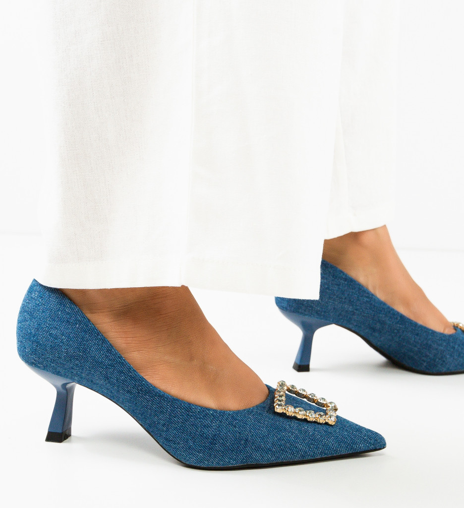 Pantofi Riya Albastri cu Toc Eleganți - imagine 3
