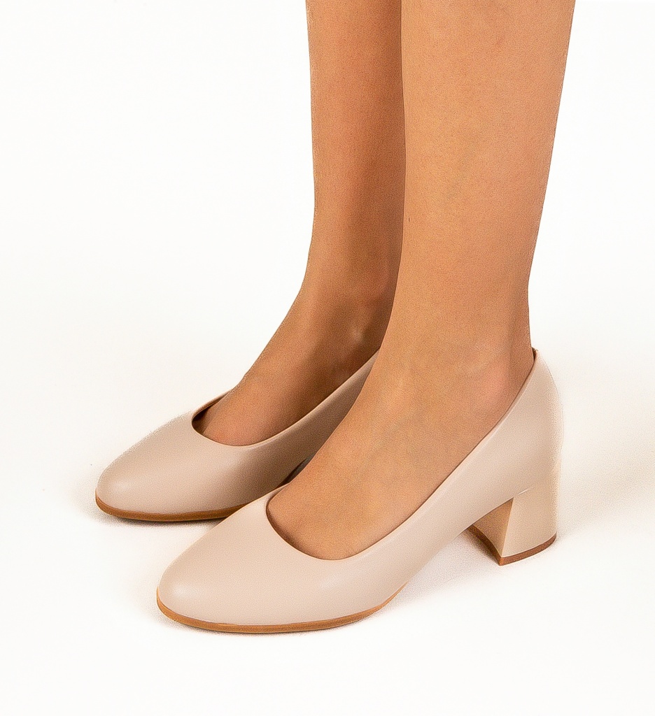 Pantofi Dama Gintha Bej cu Toc Eleganți - imagine 3