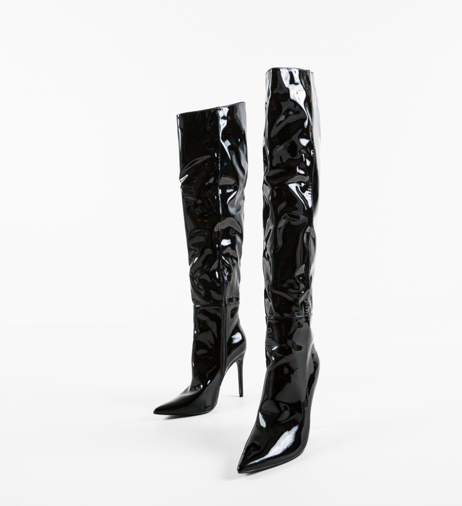 Cizme Bybyam Negre Elegante cu Toc - imagine 7