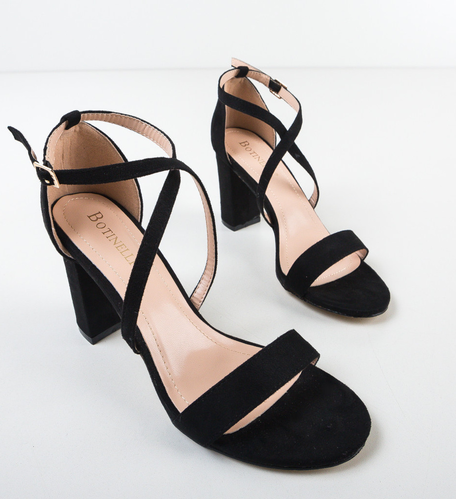 Sandale Tranta Negre Elegante cu Toc - imagine 7