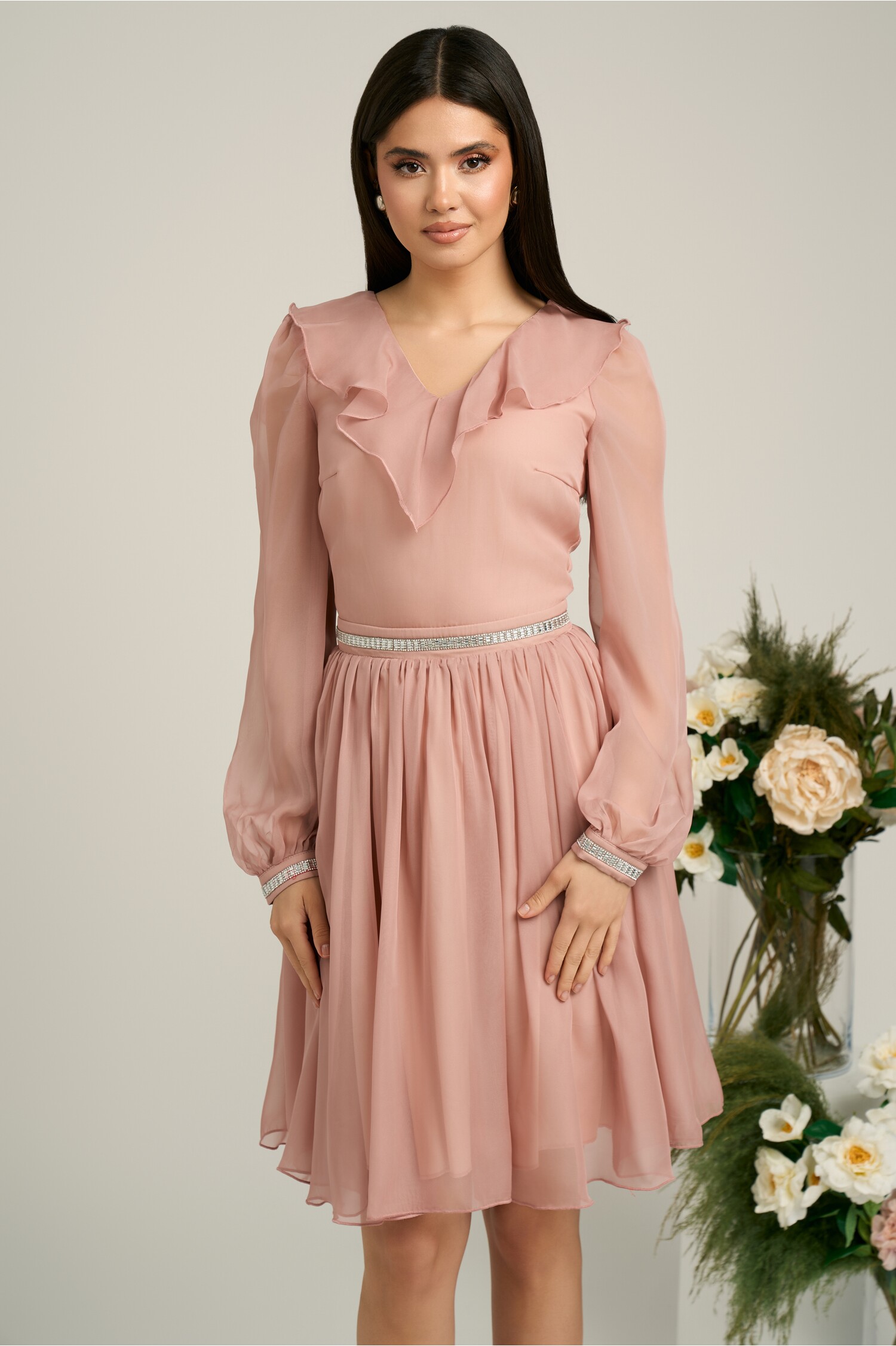 Rochie DY Fashion Roz Eleganta cu Strasuri