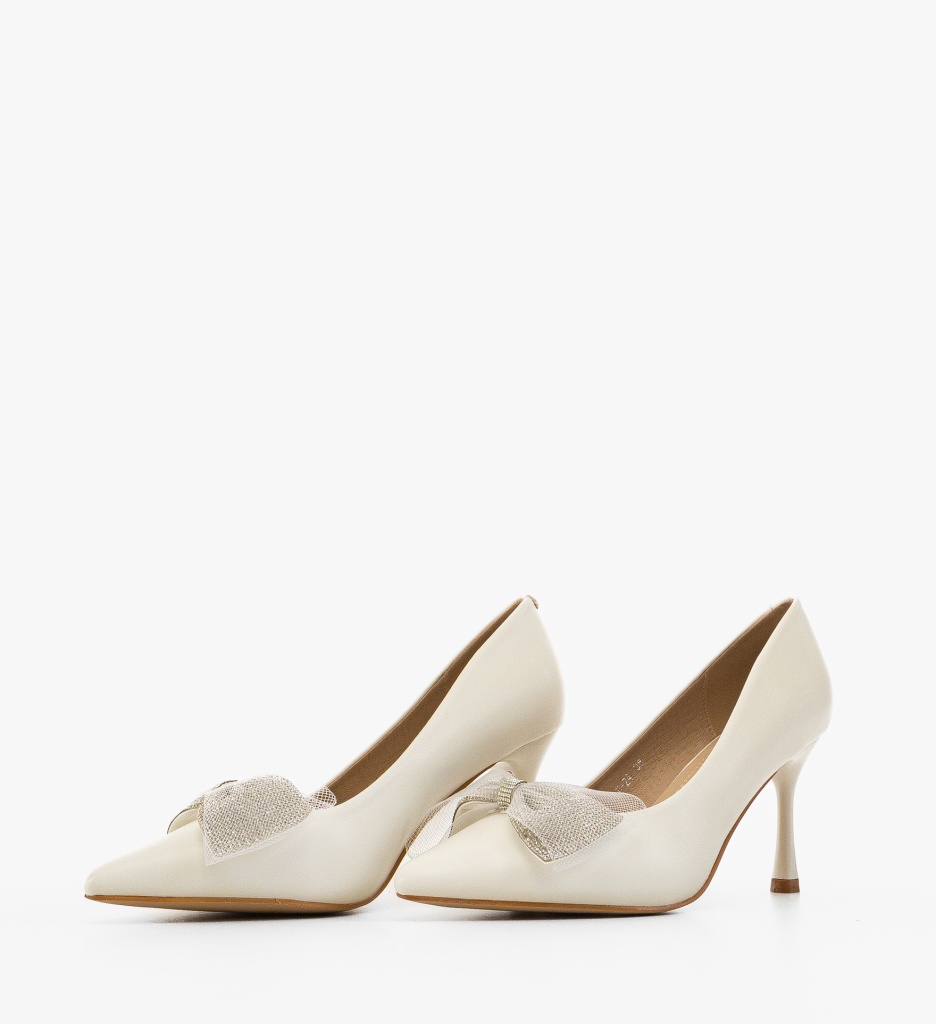 Pantofi Bylay Albi Eleganți cu Toc - imagine 3