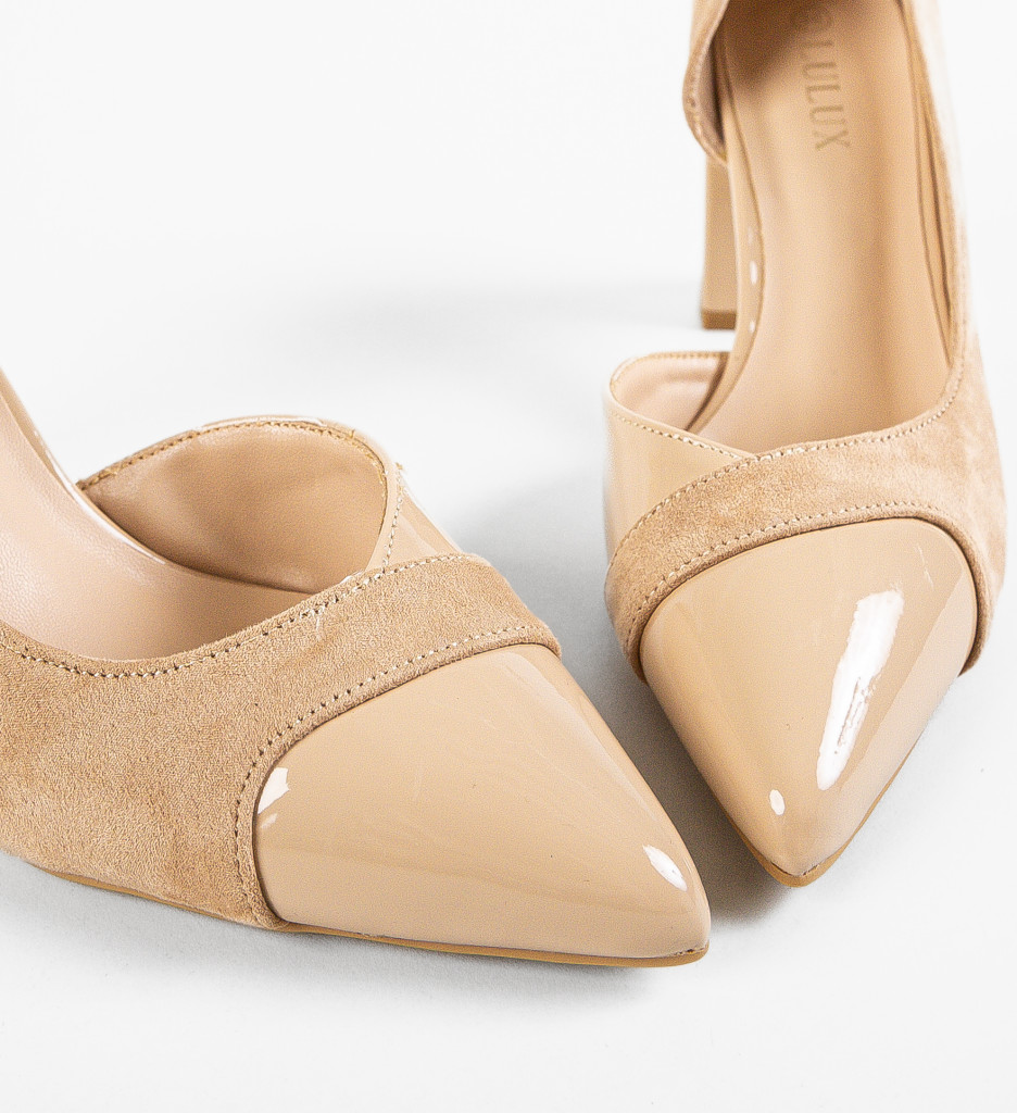 Pantofi Dama Bej Eleganți cu Toc - imagine 9