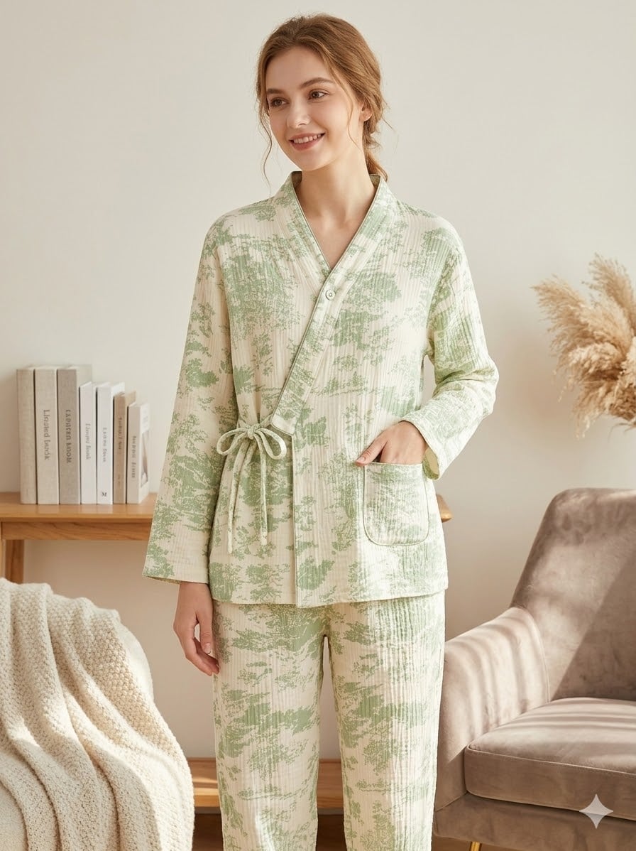 Pijama Dama Velvet Calm Verde, Delis, Bumbac 100%