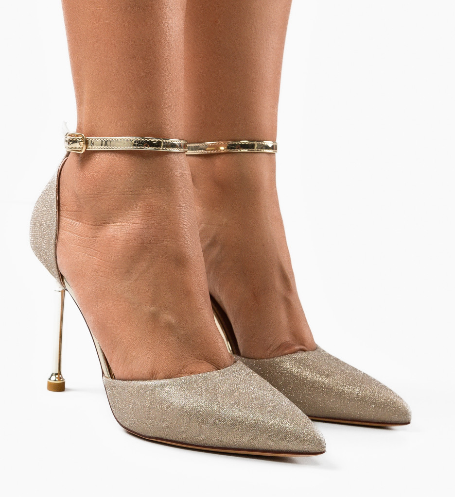 Pantofi Chima Aurii cu Toc - Eleganță și Stil - imagine 3