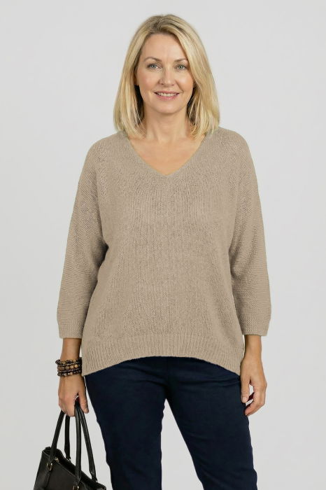 Pulover pufos Shopika | Decolteu V, maneca fluture