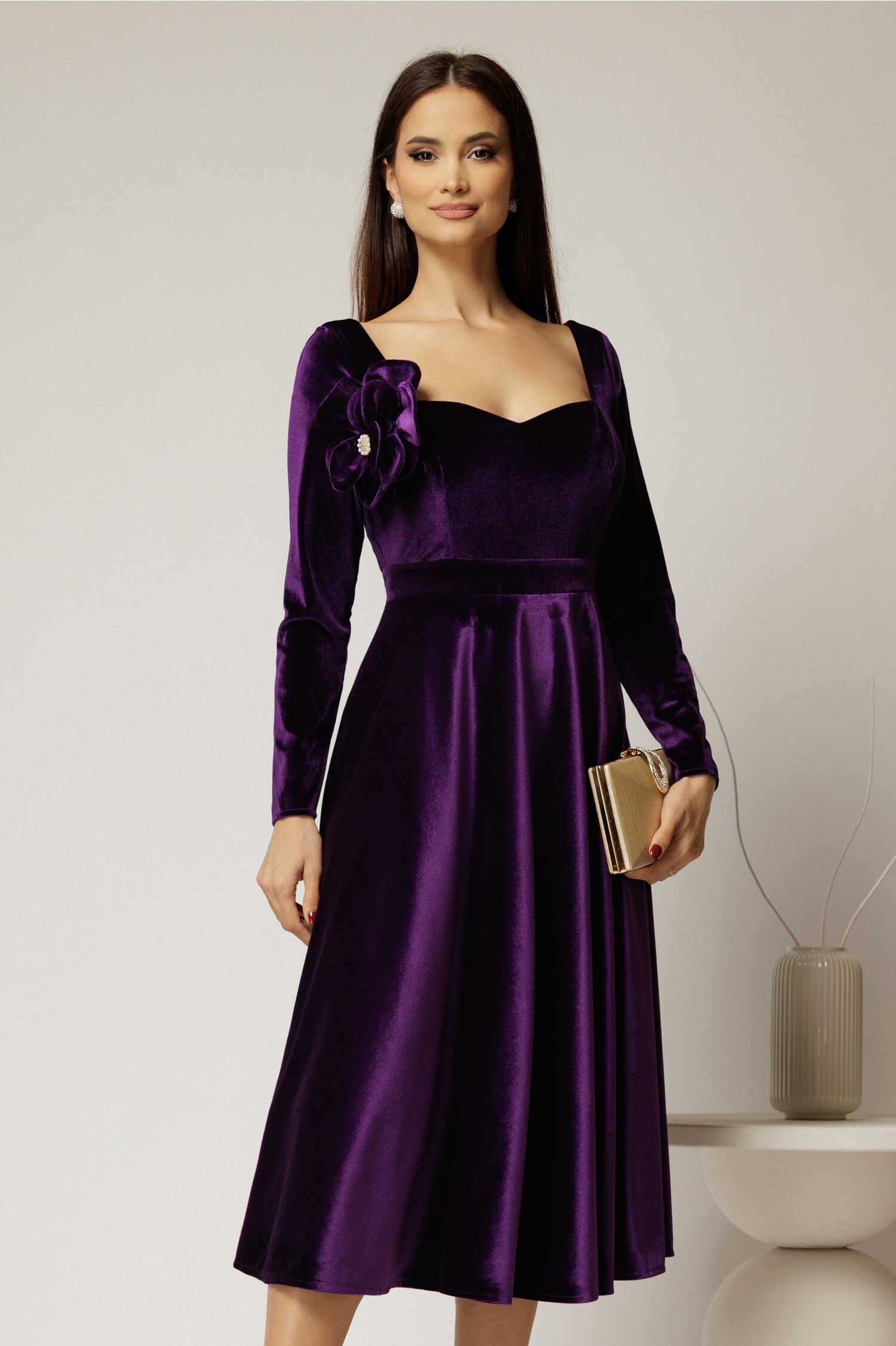 Rochie catifea mov elegantă DY Fashion