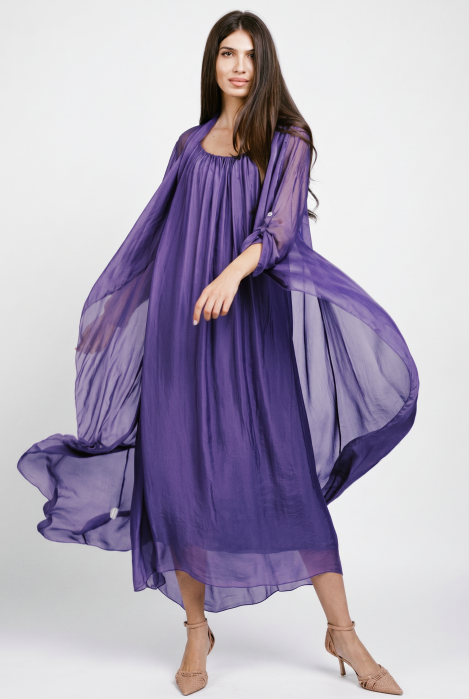 Compleu cu rochie si blazer din matase si vascoza, mov