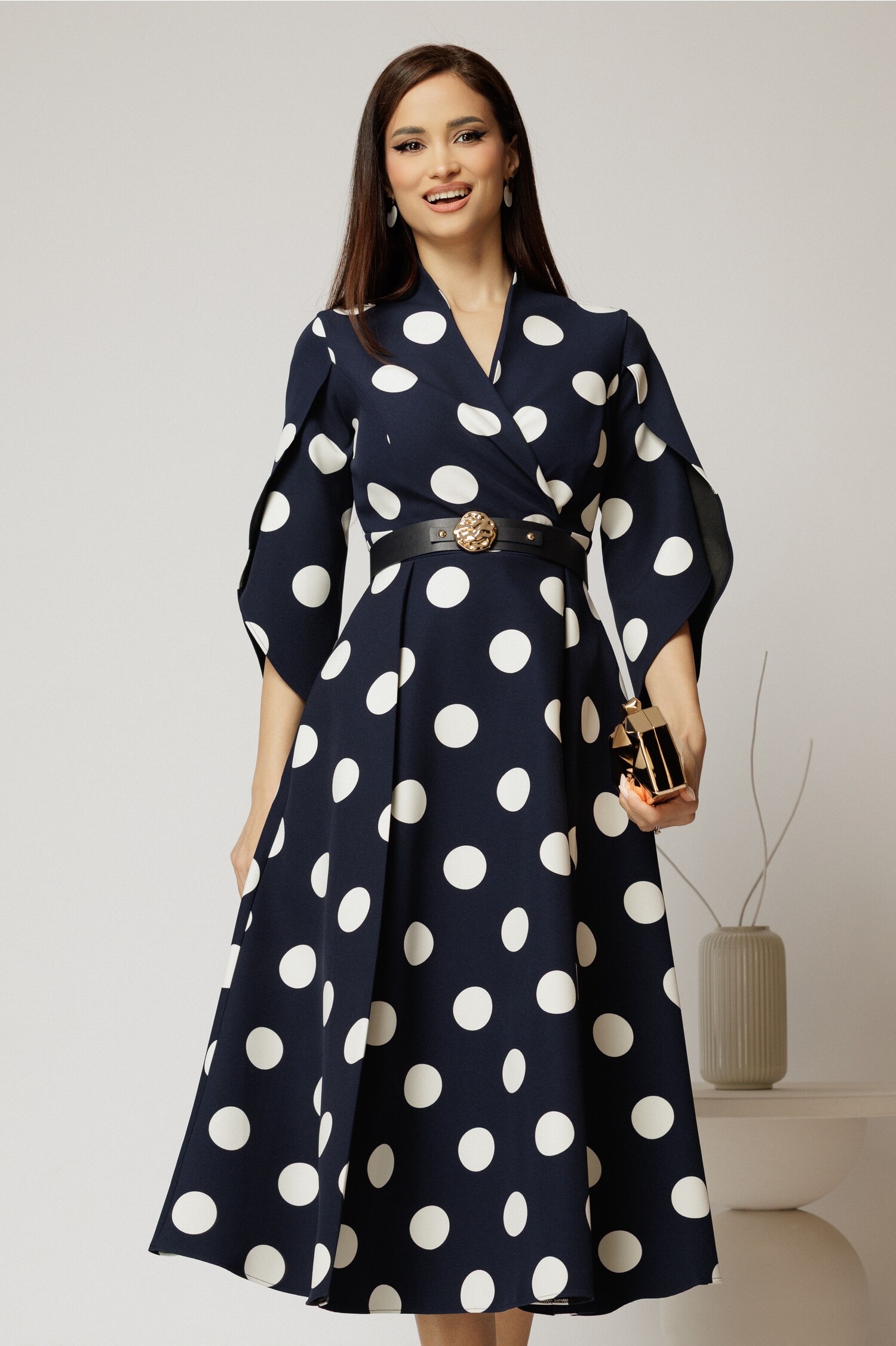 Rochie Midi Stofă Bule & Curea - Eleganță