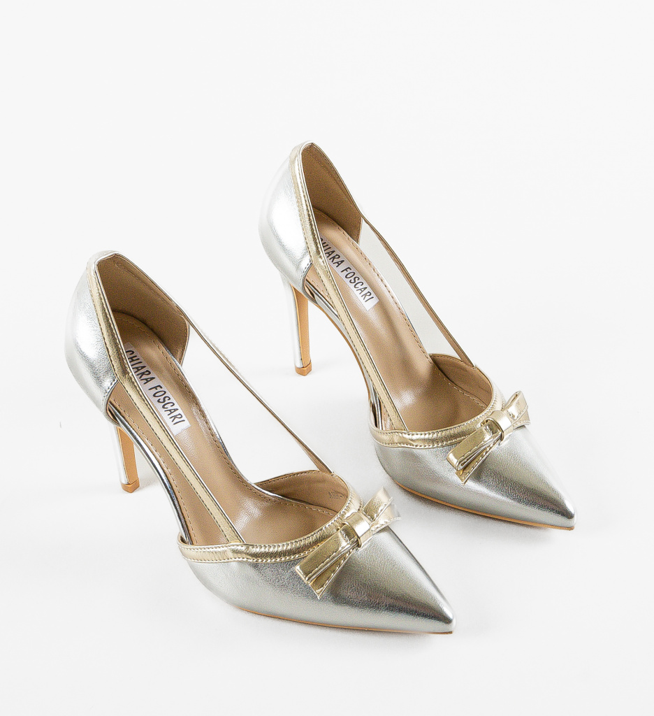 Pantofi Dama Delshad Argintii cu Toc Elegant - imagine 7