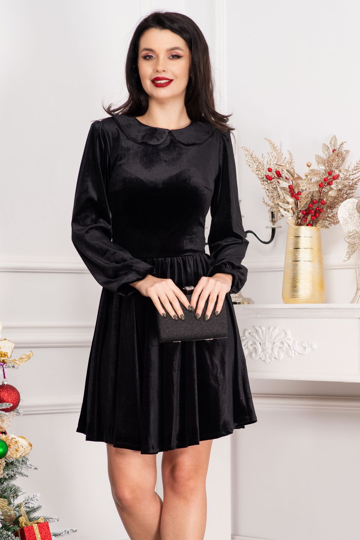 Rochie Catifea Chanttal Neagră | Eleganță - imagine 1