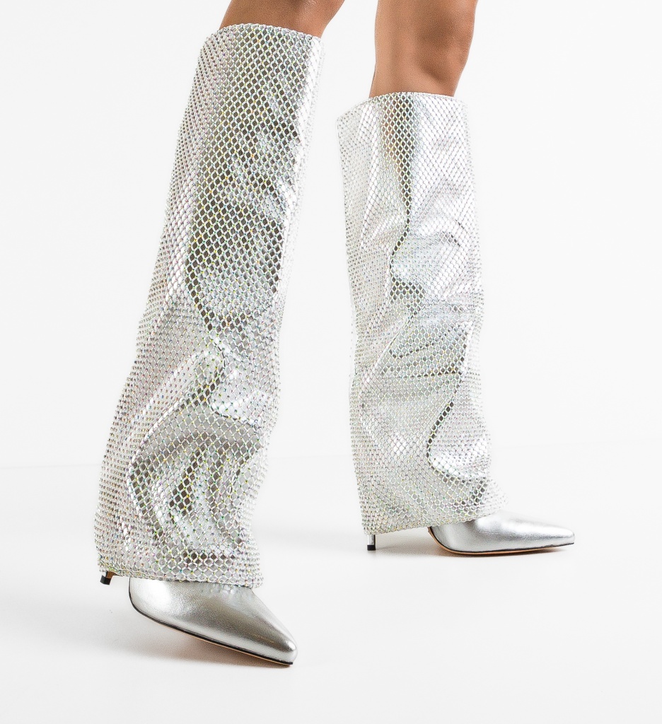Cizme Skaa Argintii Depurtat - Eleganță Metalică - imagine 4