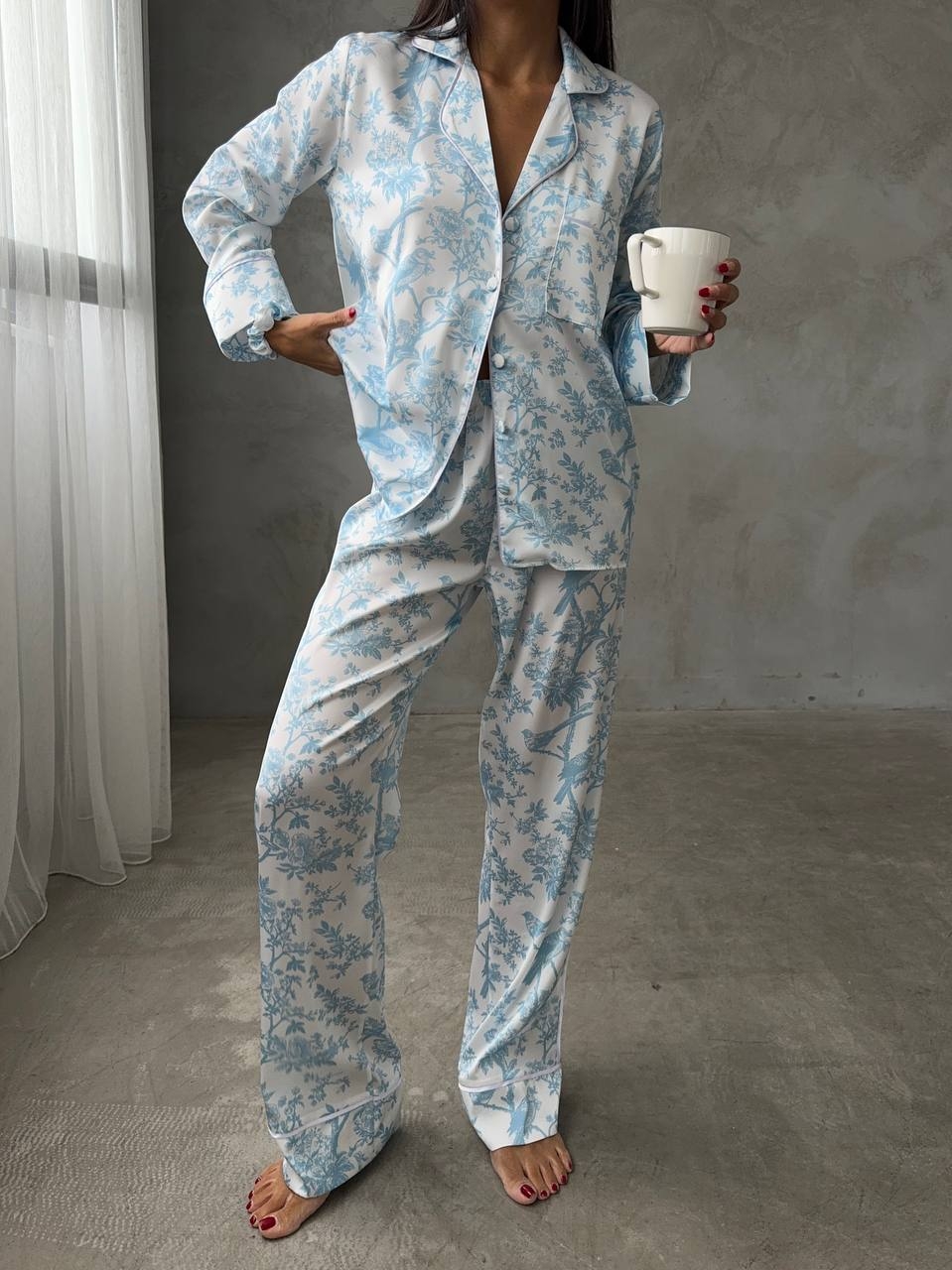 Pijama Dama 2 Piese Delis Satin Mat Floral