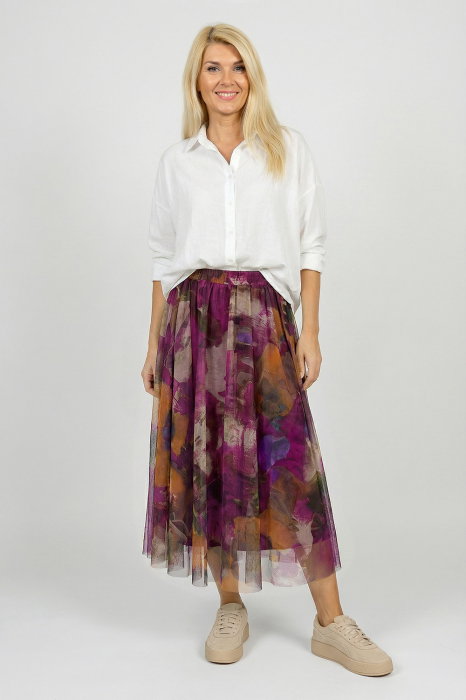 Fusta clos tulle pictural multicolor Shopika