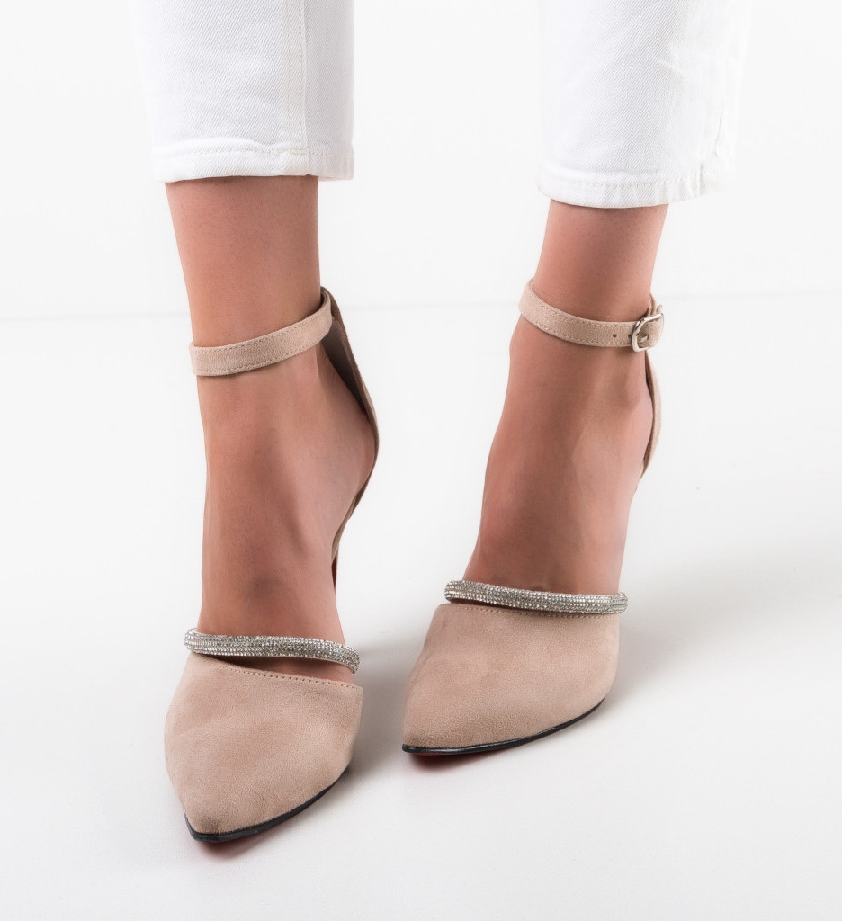 Pantofi dama Silentio Bej cu Toc Comfort - imagine 2