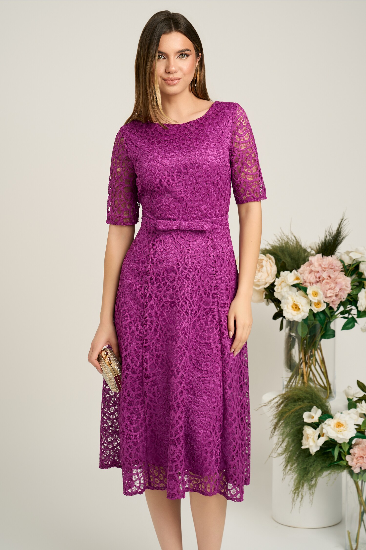 Rochie Eleganta Dantela Magenta | DY Fashion