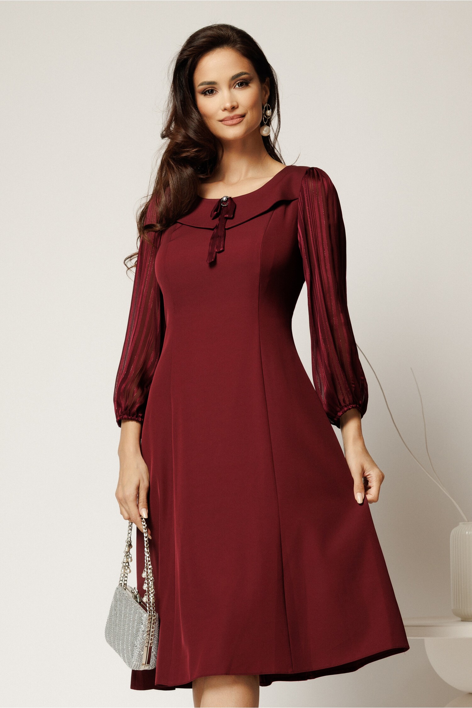 Rochie Cununie Civilă Bordo cu Lurex și Satin