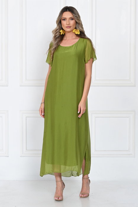 Rochie Shopika verde olive matase eleganta lejera