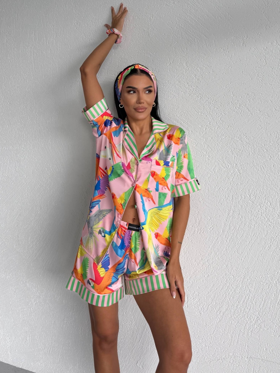 Pijama Dama 2 Piese Delis Roz Papagali - imagine 3