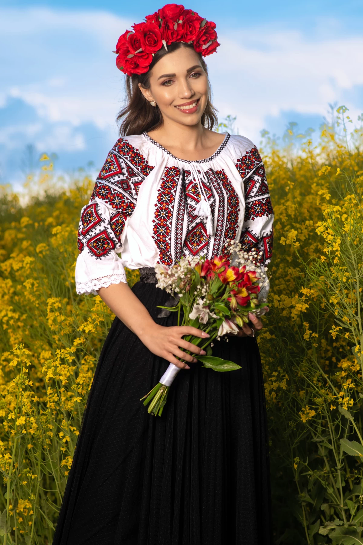Ie traditional dama Aglaia din bumbac cu simbolul rombului