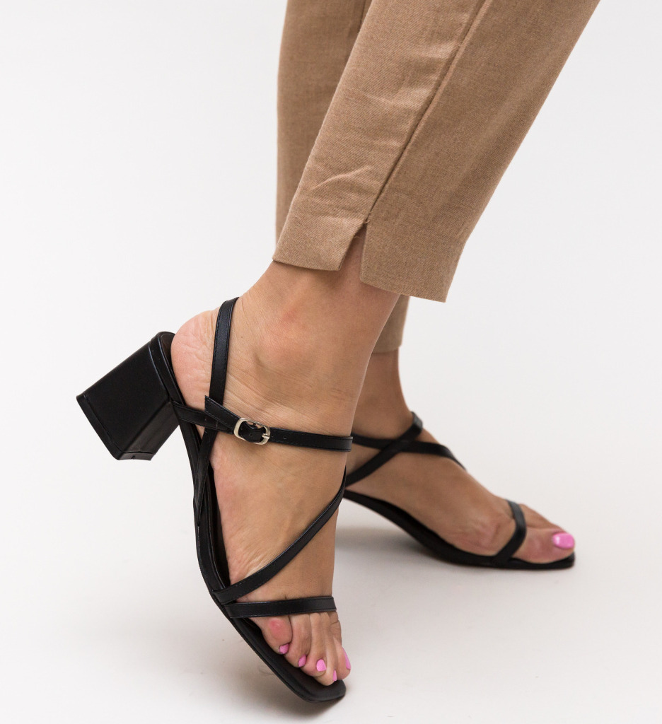 Sandale Flutus Negre cu Toc | Eleganță și Stil