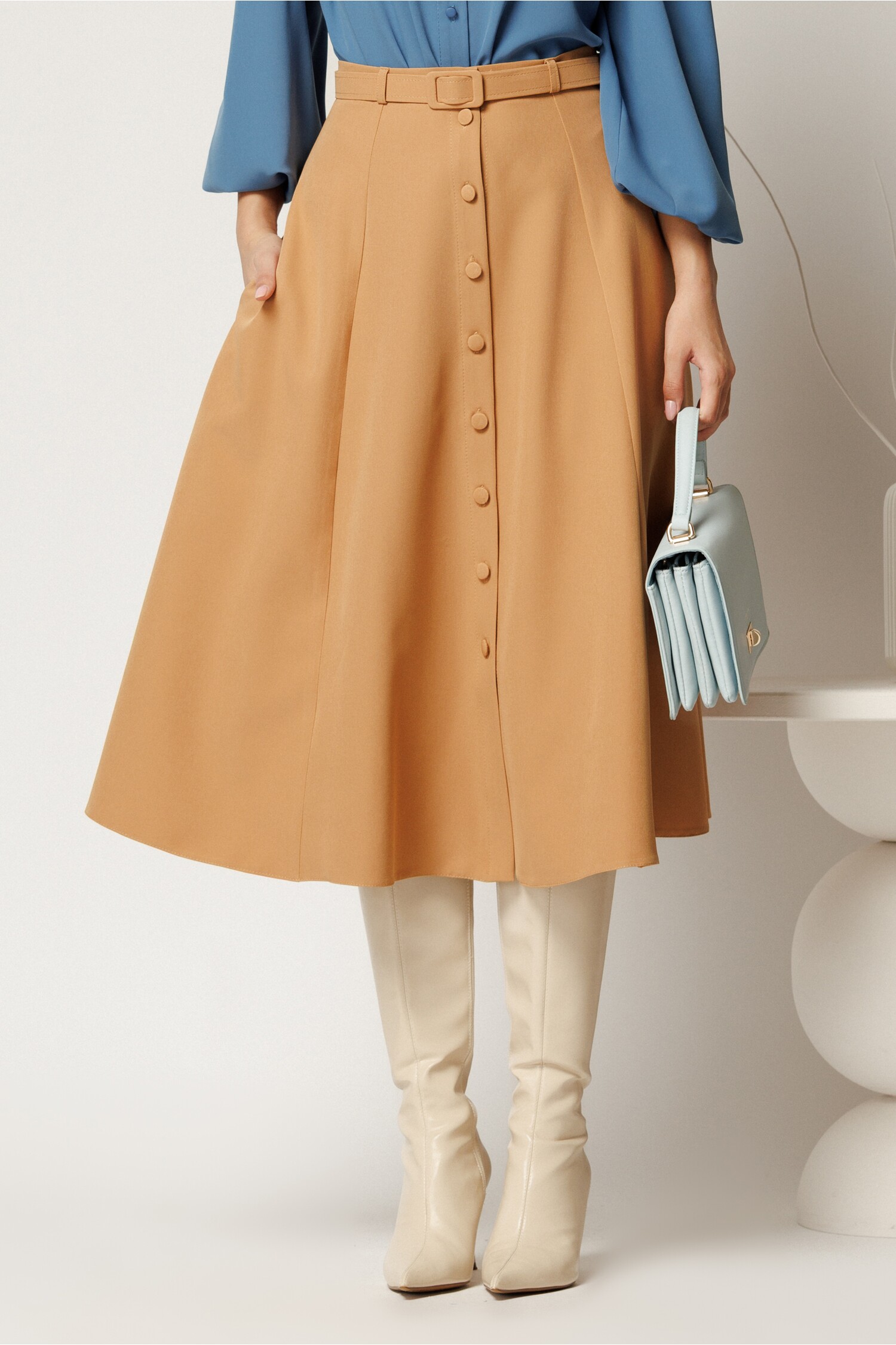 Fusta Midi Camel cu Nasturi - Croi Elegant